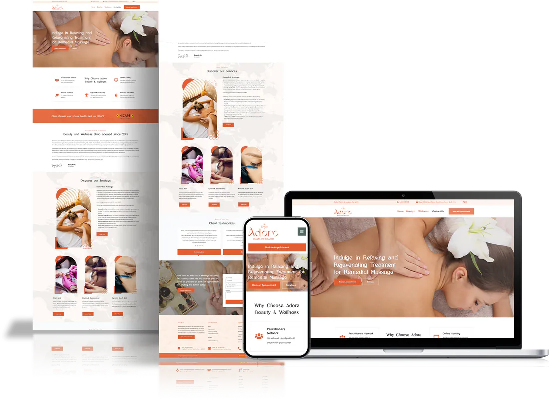 Indulgence Skin Spa and Wellness Centre website shown on desktop, tablet and phone